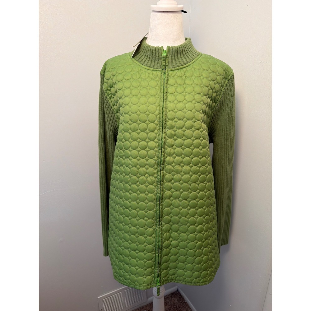 Peter Martin‎ Woman Green Quilted Ribbed Knit Zip Front Cardigan Jacket 3X NWT
